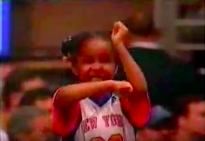Nicole_camara's tweet photo. When I was little I made it on Sportscenter for a few seconds at a 99' Knicks game. Made the LJ sign backwards (fitting with the L's we've been taking recently). But maybe next season is when we turn it around #ipeaked #newyorkforever https://t.co/KiaBjuBqcM
