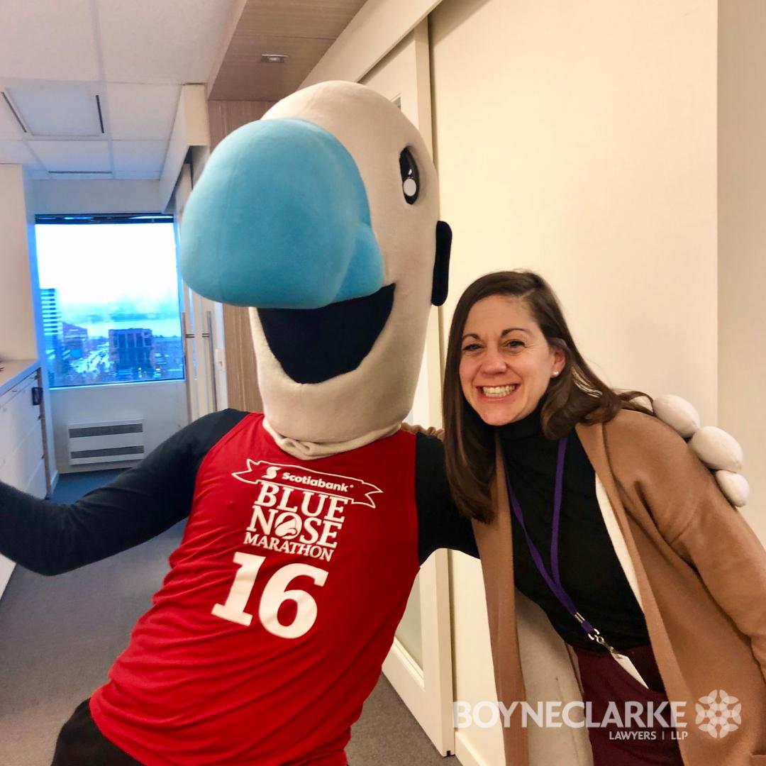 BOYNECLARKE's tweet photo. Myles stopped in to see if everyone at the office was getting ready for the BOYNECLARKE LLP 15km! We are very happy to be apart of the Scotiabank Blue Nose Marathon for our 2nd year as a sponsor! #Marathon #RunningwiththeLaw #BlueNose2019 #LetsGiver https://t.co/MM0jTlM8J0