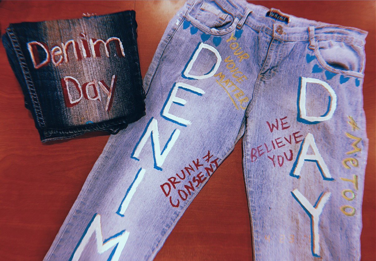 UNCWCARE's tweet photo. Wear denim tomorrow! Denim Day was made bc a rape conviction was overturned. They victim was wearing tight jeans so the justices said she must have helped her attacker remove them. Therefore, they inferred consent. We wear denim to protest these inaccurate and harmful attitudes! https://t.co/oAhJNvq1QM