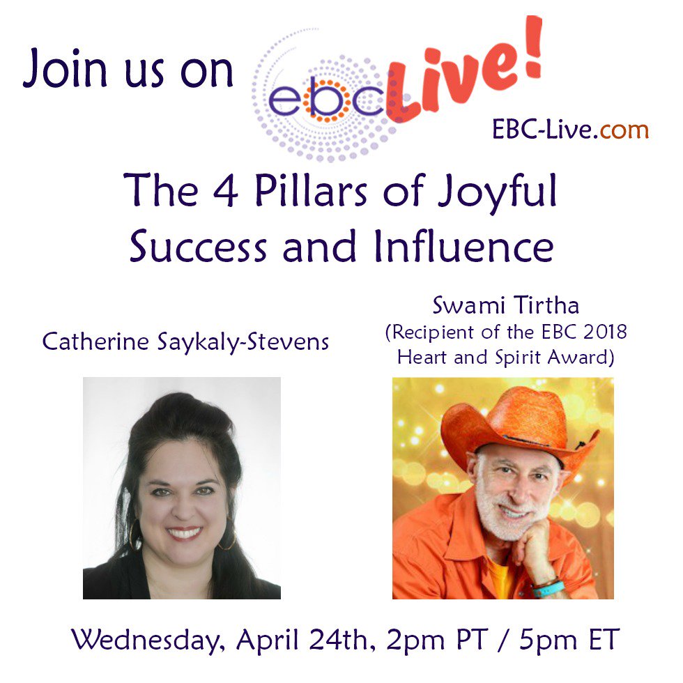 SmallShifts's tweet photo. Swami Tirtha @MonkMedium the recipient of The EBC 2018 Heart & Spirit Award will talk about the 4 Pillars of Joyful #Success and #Influence via #EBCLive with @CatherineNetWeb on April 24 at 2pm PT/ 5pm ET https://t.co/F8RUIrDegx #EBCouncil #Entrepreneurs #Leadership https://t.co/IxsxxRwor6