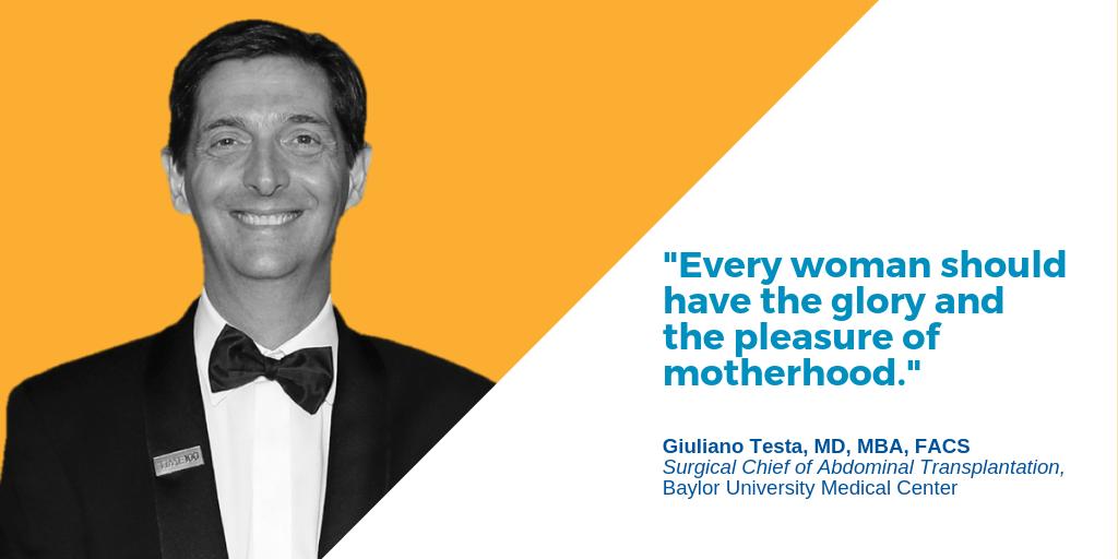 bswhealth's tweet photo. "I am fully amazed by what we are doing in uterine transplantation. I am fully amazed by the woman who was told at 16 she would never have a baby. Every woman should have the glory and the pleasure of motherhood." –Dr. Giuliano Testa at the #TIME100 Summit https://t.co/bWDa5mkDa5