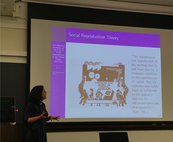 NSEReview's tweet photo. New School PhD and UMass Amherst Asst Prof Katherine Moos is presenting research today on the historical evolution of the cost of social reproduction in the U.S. https://t.co/efBB4laIAt