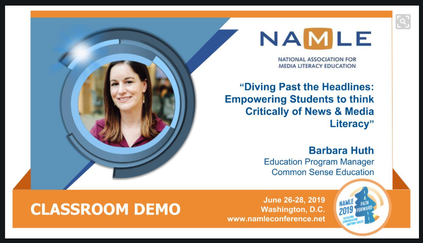 MediaLiteracyEd's tweet photo. Not sure how to teach #medialiteracy in your classroom? Register for #NAMLE2019 and watch educators like @Barbara_Huth from @CommonSenseEd give a live demonstration of a classroom lesson! https://t.co/kBNur49Nus https://t.co/ZYaZHEb6lk