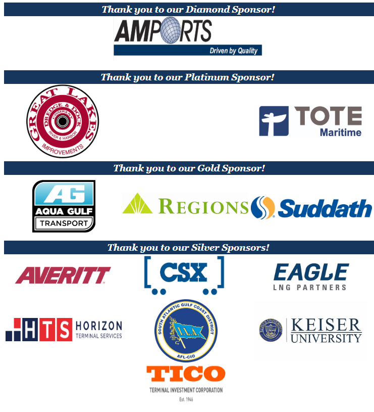 JAXPORT's tweet photo. 👏A round of applause for ALL our #JAXPORTConference sponsors! 👏
Don't miss your opportunity to network w/ leaders from  #transportation &amp; #logistics companies like these plus many more. Only 20 seats remain. Don't delay - Register today: https://t.co/I5xIkH2RSV  #jaxportX2019 https://t.co/ZCdaji6Klt