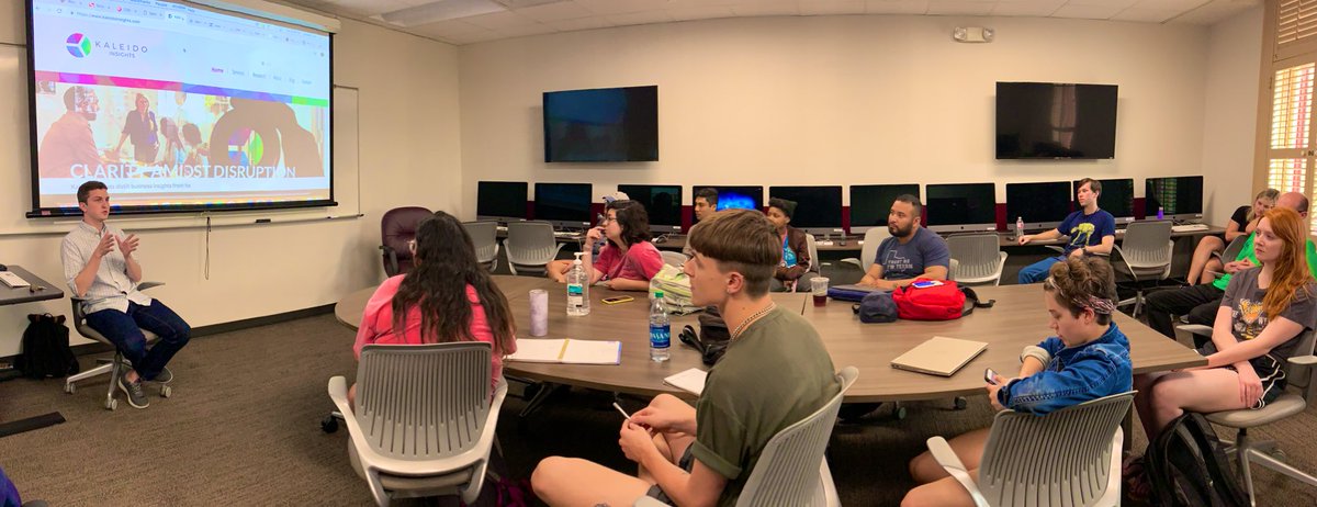 jonzmikly's tweet photo. Thanks to @taylortrc for joining me in my #webpub class today! Talking #html, #css, #javascript and #WordPress and answering student questions on freelancing &amp; web design https://t.co/yoBBN5aZf2