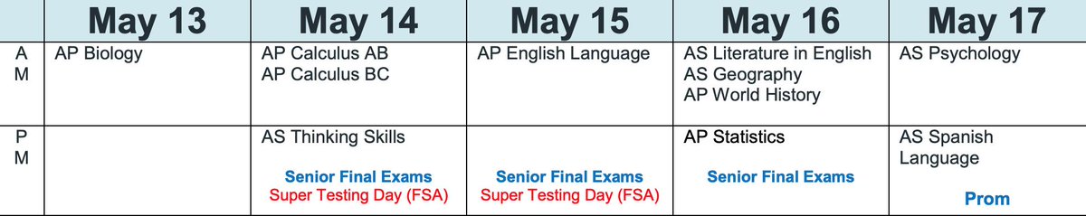 Attached is the schedule for our last week at PPCHS, including senior finals, APs, and Prom. Please see Jupiter for the full testing calendar.
