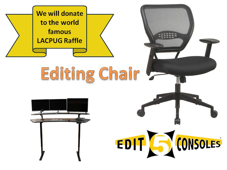 Edit5consoles's tweet photo. Tomorrow night we will attend @lacpug @barnsdall and donating an @Edit5consoles editing chair! This for the world famous raffle! This wonderful user group starts at 6:45P.M. https://t.co/79V91jyX0N