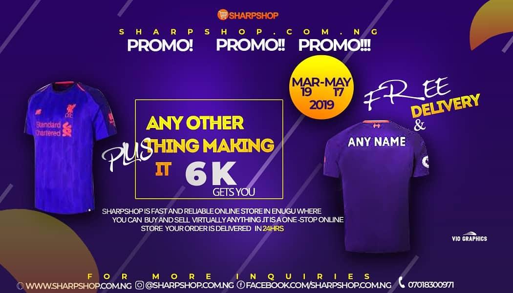 sharpshop042's tweet photo. @sharpshop042 visit the website https://t.co/AZ1KVBRyOn
PROMO! PROMO!! PROMO!!! SHARPSHOP JERSEY PROMO IS ON!! buy jersey with any other item(s) making it a total of #6000  or above to get FREE CUSTOMISATION AND FREE DELIVERY!! #SHUGA #BBNaija #sharpshop #follobackinstantly https://t.co/dddpMJXvsB