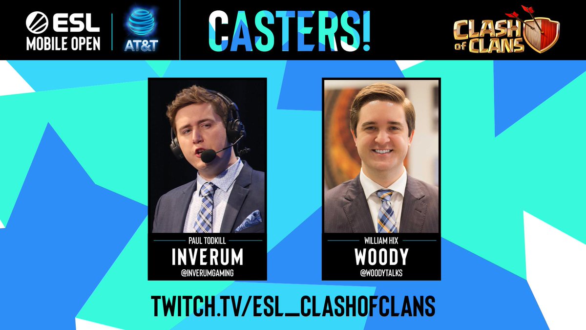 ESLClashofClans's tweet photo. Introducing our talent for the #ESLMobileOpen Clash of Clans Playoffs! Say hi to the camera for us, @InVerumGaming and @WoodyTalks! 

Get ready for Thursday at 12PM PDT and save the links below:
📺: https://t.co/5hivxKXXmQ
📺: https://t.co/oQJh4kkPmk https://t.co/K8stnsTRi3