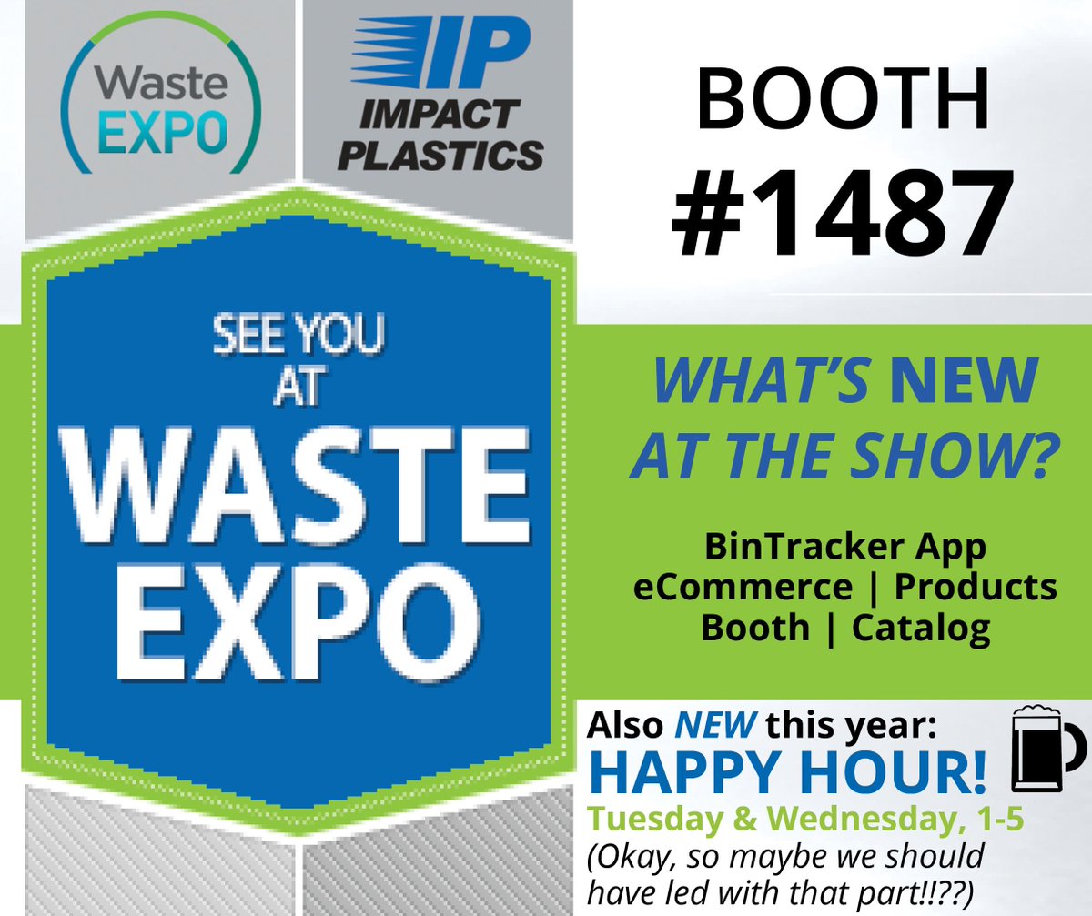 impactplastics's tweet photo. Ready for @Waste_Expo? Stop by and check out what's new at Impact! #wasteexpo #lasvegas #waste #tradeshow #happyhour #freestuff https://t.co/sAEpoQ4eyF