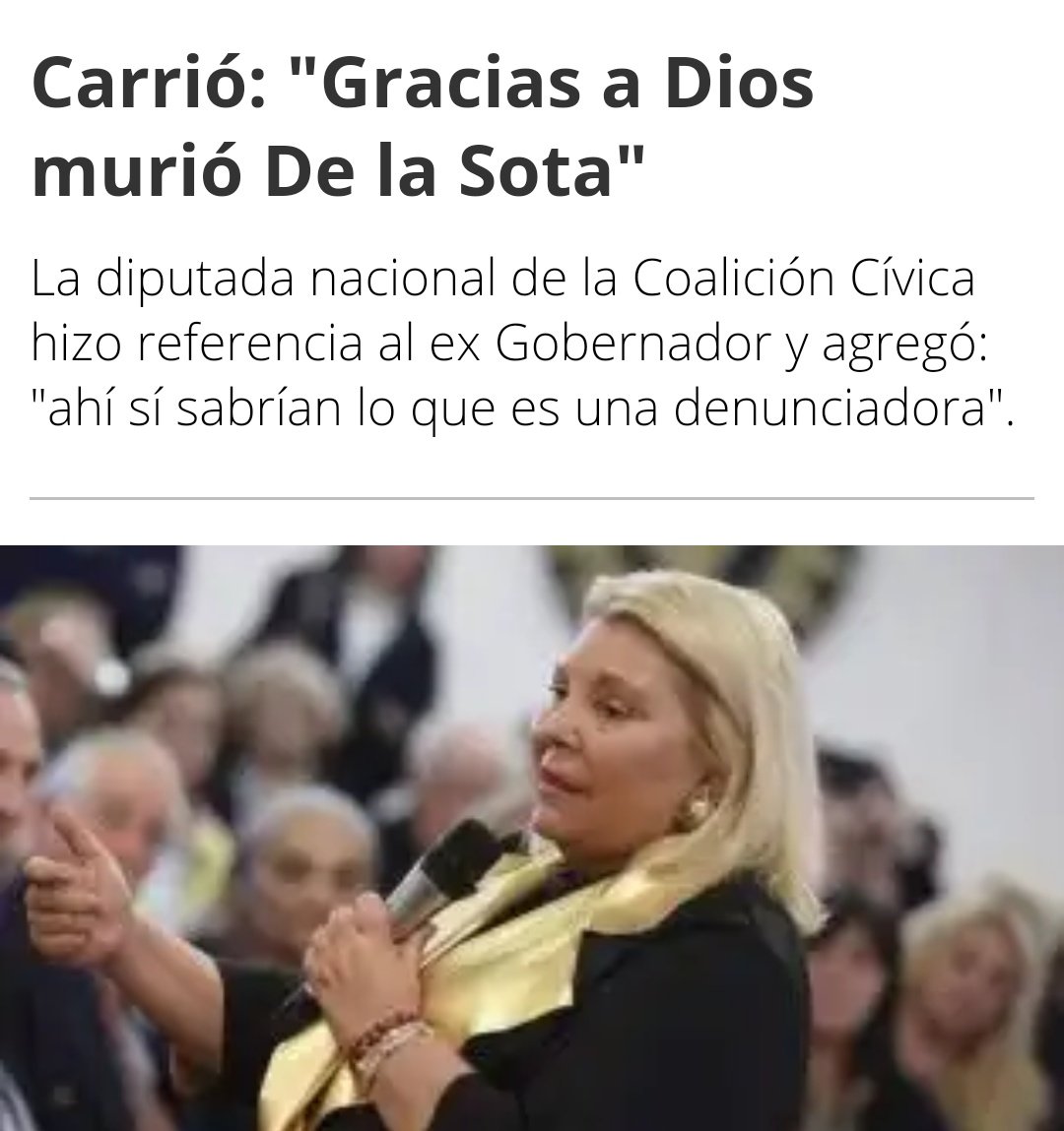Claudio_ElChile's tweet photo. EN QUE QUEDAMOS??
#Descarrio
Dijo @elisacarrio
"Gracias a Díos, murió De La Sota"
Con un crucifijo en las manos. https://t.co/Kmlc3BLYQo