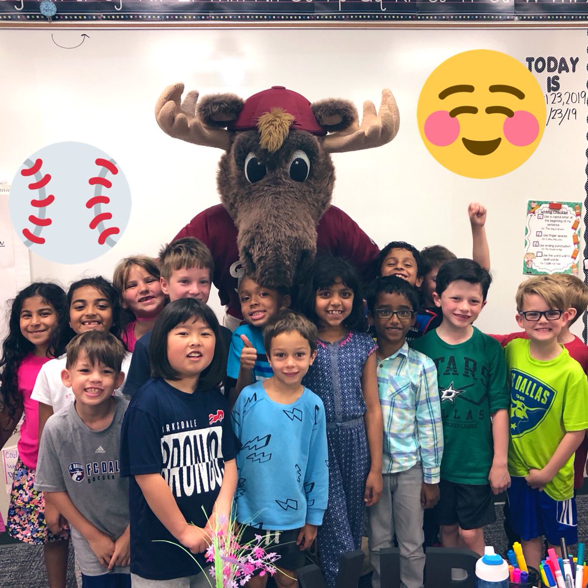 MrsBlank1st's tweet photo. First grade loved our surprise guest! Thanks for visiting us, @RidersBaseball ⚾️ https://t.co/grNqJ5DXTm