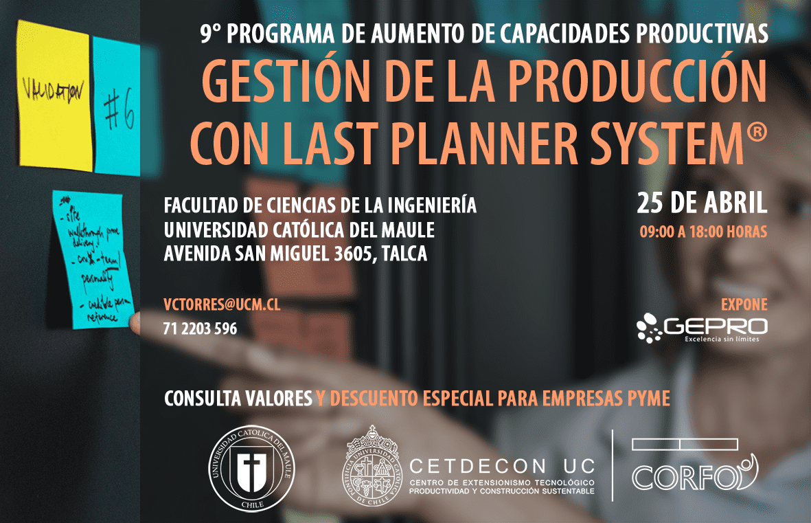 CETDECON_UC's tweet photo. Últimos Cupos Disponibles para #PymeConstrucción del #Maule, en nuestro Servicio "Planificación para la PYME" a realizar con nuestro Coejecutor @ucatolicamaule. Contáctanos y Participa. #Corfo #CentroExtensionismo #Lean #LastPlanner #Productividad #GEPRO #CETDECON_UC https://t.co/cp1ofEizXl