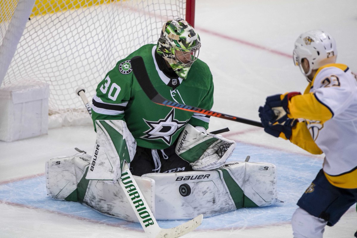 hockey_ref's tweet image. Ben Bishop had 47 saves last night, most by a #Stars goalie in a playoff W since Marty Turco had 61 in 2008 hkref.com/tiny/xiFBS