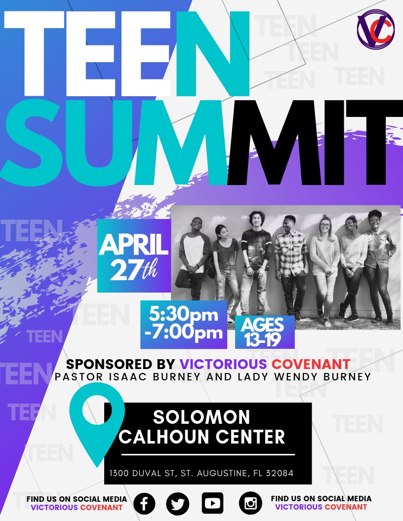 VictoriousCove1's tweet photo. This Saturday Victorious Covenant is hosting a teen summit. We are inviting all teens to come out and join us. See flyer for details. https://t.co/kQIeoOXTtR