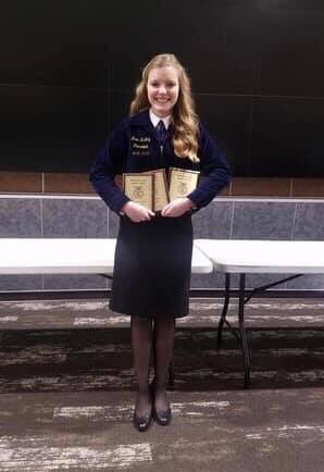 ChisholmFFA's tweet photo. Congrats to Bree Kisling for placing 1st in Animal Science, Agribusiness, and Extemporaneous at tonight’s Northwest Area speech contest! She will compete in all 3 divisions at State on Friday! https://t.co/z0XrYLPRm0