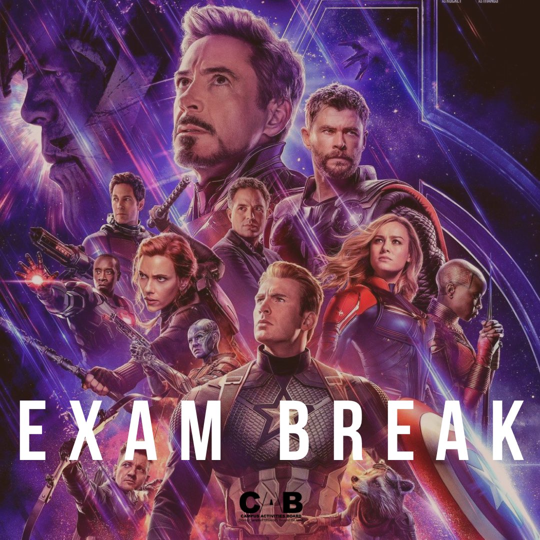 Join us on Sunday for our exam break to see the Avengers: Endgame movie in theaters. The cost is $5 and includes your ticket and transportation. Don’t miss out on this long awaited block buster movie! Sign up at the info desk in the oasis today!