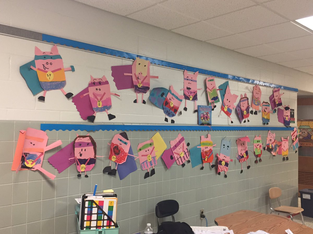 MrsLutzsBears's tweet photo. Best Class Super Pigs to the rescue!! Literacy+art= HAPPINESS! #claireevans #learninginK #TheThreeLittleSuperPigs #MASDProud https://t.co/4yB8oiw5SK
