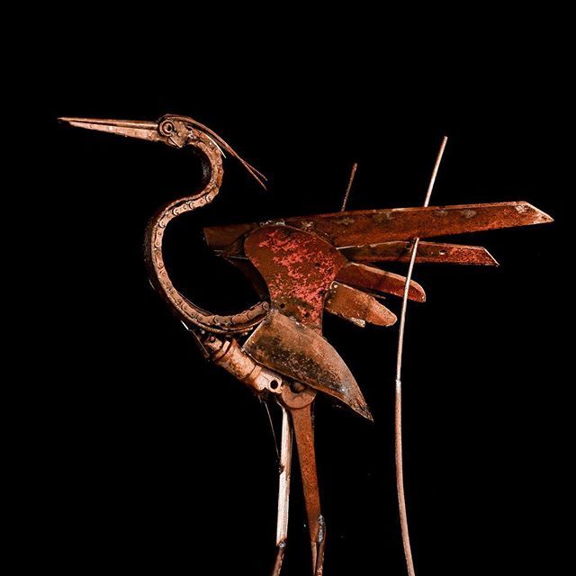 A new Heron in progress. Wrenches for legs and a plow from #neworleans makes up the base of the wings. Almost 6ft tall so far, can’t wait to see where this one will go #fairhope #foundobjectart #recycledart bit.ly/2PswWQV