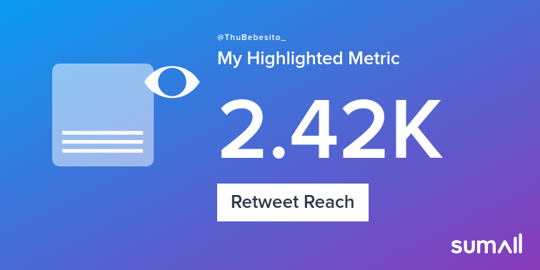 ByRobyl's tweet image. My week on Twitter 🎉: 3 Likes, 3 Retweets, 2.42K Retweet Reach. See yours with sumall.com/performancetwe…