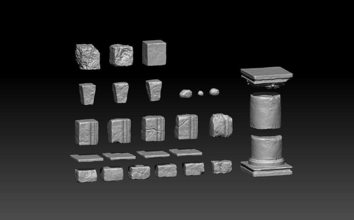 Work in progress shot of a new environment piece. Assembled all of the structures together from a small set of stones I sculpted in zbrush and all of which occupy only a single texture set. #UE4 #SubstancePainter #ZBrush