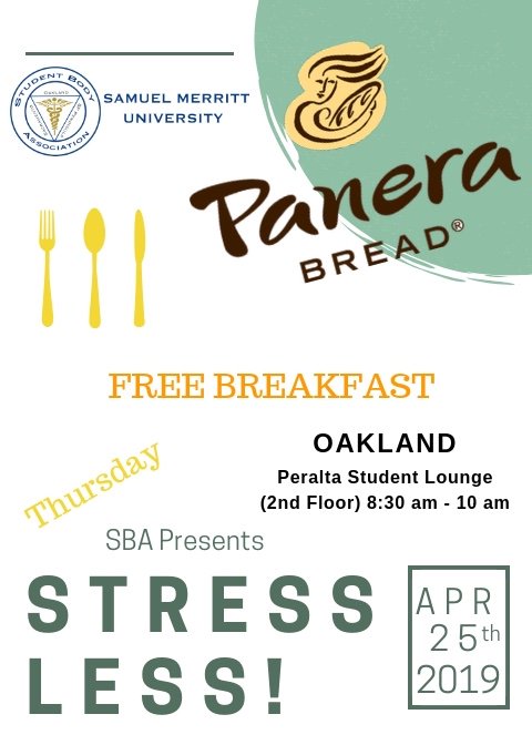 SBAsmu's tweet photo. We know school can be stressful, the best way to approach studying for upcoming exams is to start with a good breakfast! The SBA would like to help you get through your busy day. Come join us in Peralta student lounge this Thursday from 8:30am -10am.
#SMUSBA#Stressless#Panera https://t.co/i6jPCTQhIw