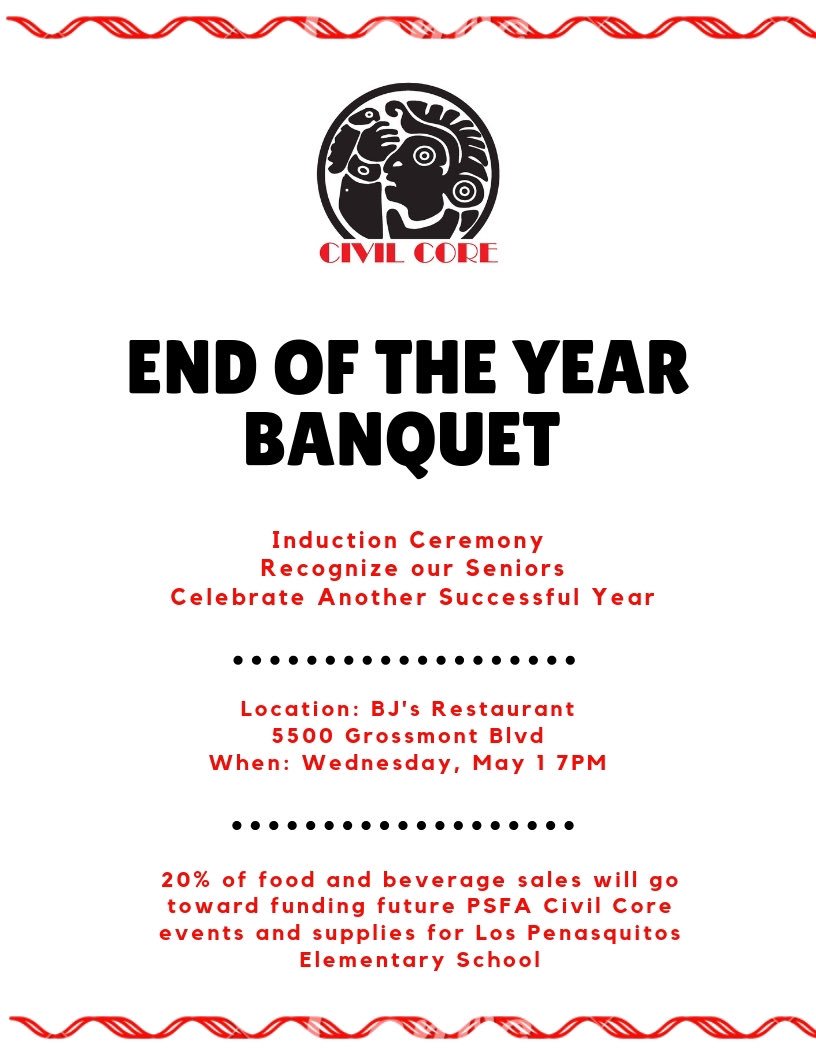 The end of spring semester is upon us. Don’t miss out on the end of the year banquet at BJ’s! We will be inducting our new members and recognizing our graduating seniors. Come out and show your support! We’d love to celebrate with you 🥳 #BeCivil