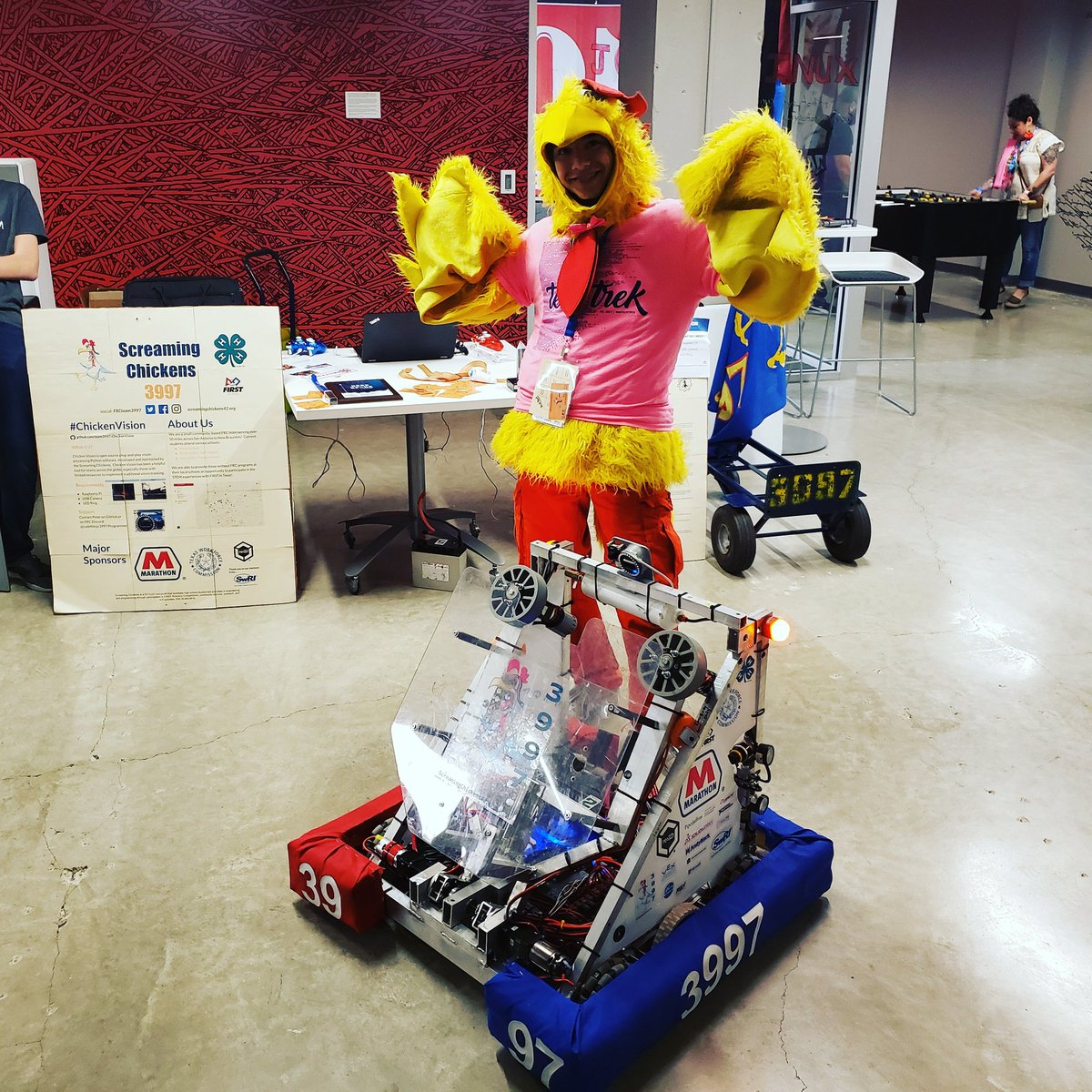 Mascot spreading the mission of <a href="/firstintexas/">FIRST in Texas</a> and enjoying #SATechTrek 2019! #omgrobots @SATechTrek <a href="/sachamber/">SA Chamber Commerce</a> <a href="/Geekdom/">Geekdom</a>