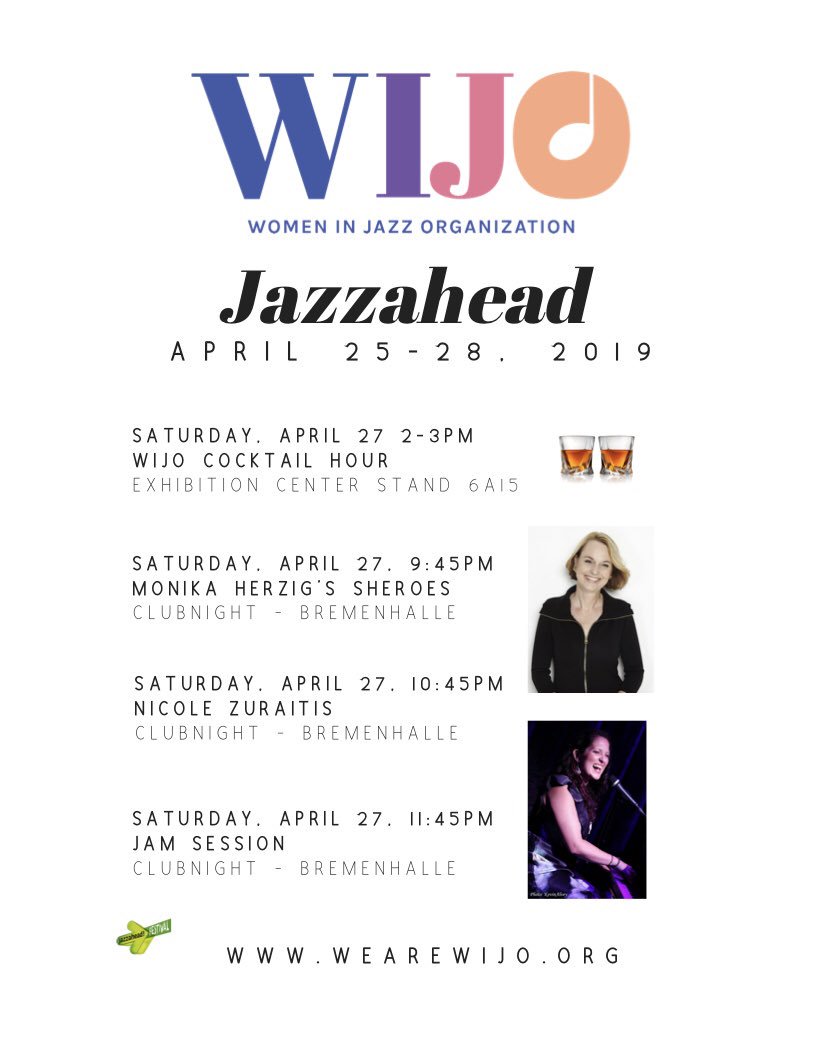 Women In Jazz Organization (@wearewijo) on Twitter photo Visit us at stand 6A15 at <a href="/jazzahead/">jazzahead!</a> this week in Bremen, Germany! Shout out to <a href="/wearewijo/">Women In Jazz Organization</a> members @monikaherzig and @nicolezmusic who are performing at Jazzahead’s #ClubNight on Saturday, April 27!! Visit us at stand 6A15 at <a href="/jazzahead/">jazzahead!</a> this week in Bremen, Germany! Shout out to <a href="/wearewijo/">Women In Jazz Organization</a> members @monikaherzig and @nicolezmusic who are performing at Jazzahead’s #ClubNight on Saturday, April 27!!