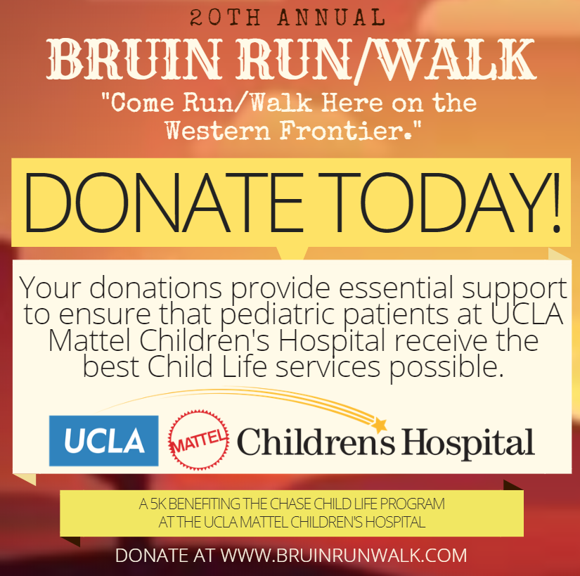 We're almost at our donations goal! All donations are appreciated as all proceeds go directly to the Chase Child Life Program at the UCLA Mattel Children’s Hospital!

Donations Link: runsignup.com/Race/Donate/CA…