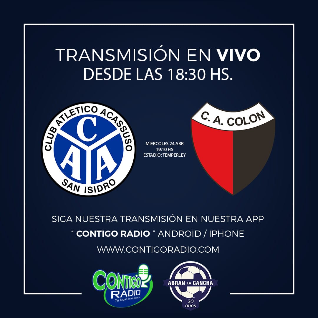 abranlacancha's tweet photo. Mañana arranca para #Acassuso la @Copa_Argentina desde las 18:30 prendete a @ContigoRadio y viví el Quemero y #ColonSantaFe. Relata @fededigio comenta @dezi_leandro campo de juego y redes sociales @NicolasLivi. Vamos Quemero a hacer historia https://t.co/oIwCw1RbCB