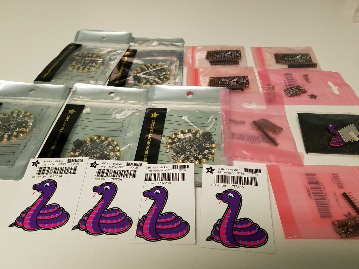 pdxpython's tweet image. As if that weren't enough, in honor of @nnja's wearable talk, we're raffling off this sweet #circuitpython hardware and swag as door prizes!
Huge thanks to @adafruit for donating it to our usergroup!
#positivepython