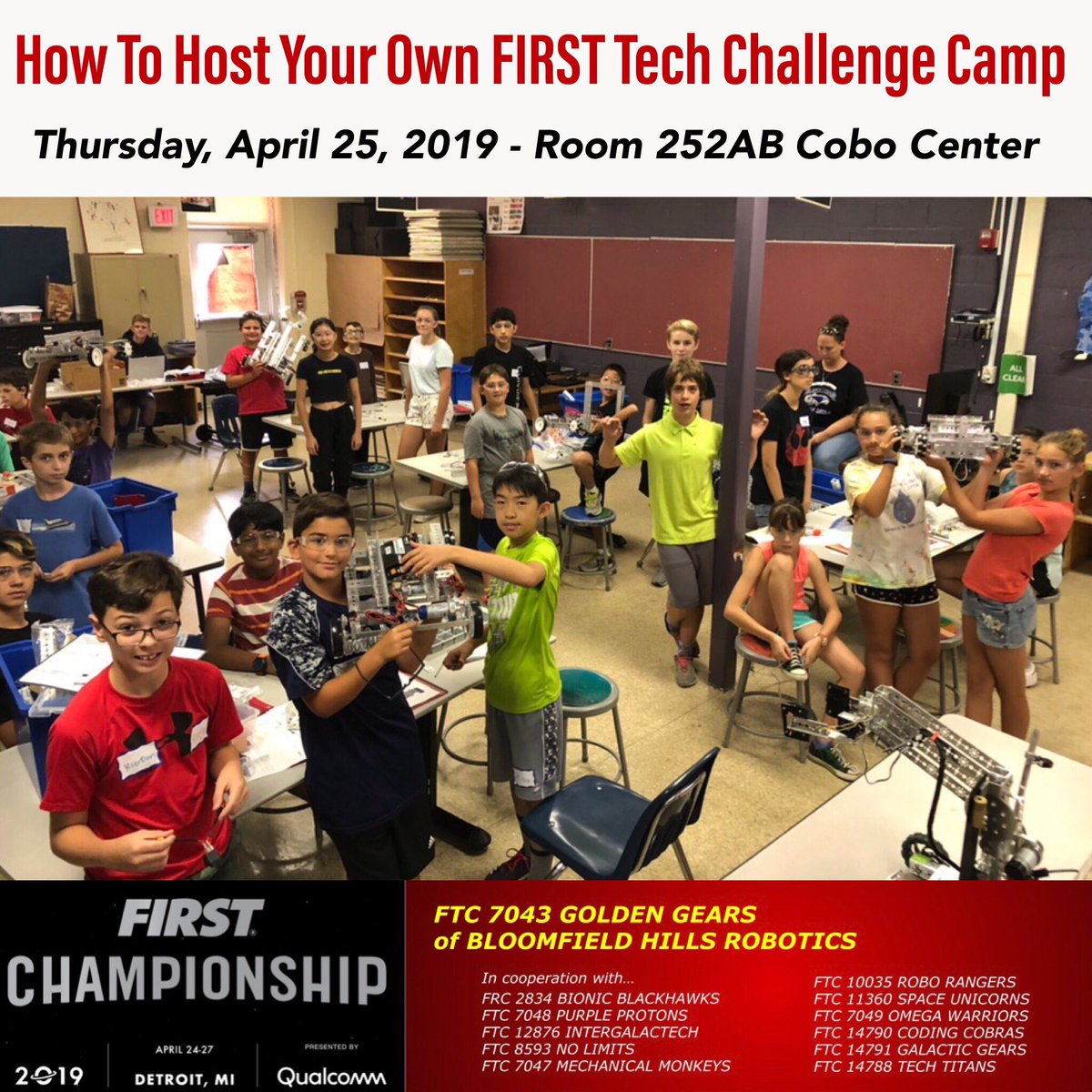 Get free resources for your own camps, workshops, and practices! See is at Worlds Detroit on Thursday April 25 9:30am room 252AB Cobo Center! #FIRSTChamp  <a href="/FIRSTweets/">FIRST</a> <a href="/FTCTeams/">FIRST Tech Challenge</a> @TEAM2834