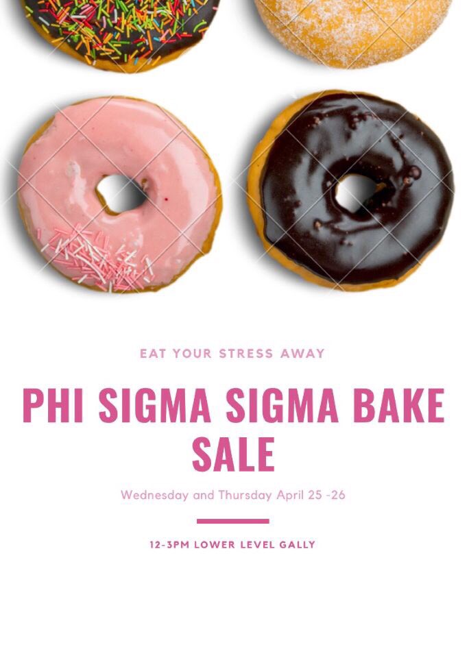 What better way to relieve the stress of the last few weeks of the semester then by treating yourself to some dessert?? Come to our bake sale tomorrow and Thursday 12-3 in lower level Gally!!🍪🍩🧁🍭