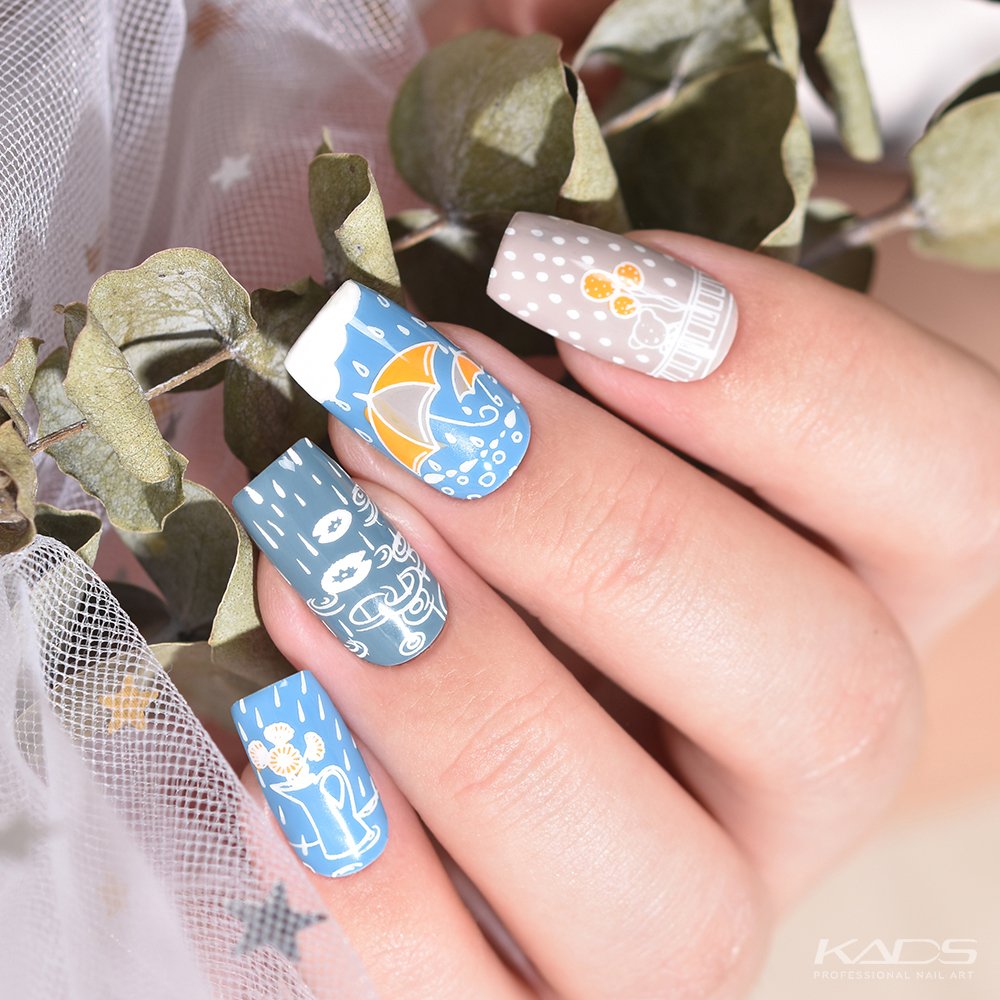 Kadsnailart's tweet photo. Nail design using KADS stamping plate Nature 002 from AliExpress store(link in bio). #nails #kads #kadsnailart #nailart #nailfashion #nailwork #naildesigns #nailplates #nailpolish #nailartaddict #kadsnature #kadsnature002 #rain #rainynails #cutenails #cloudnails #springnails https://t.co/YmiLBoC3Ol