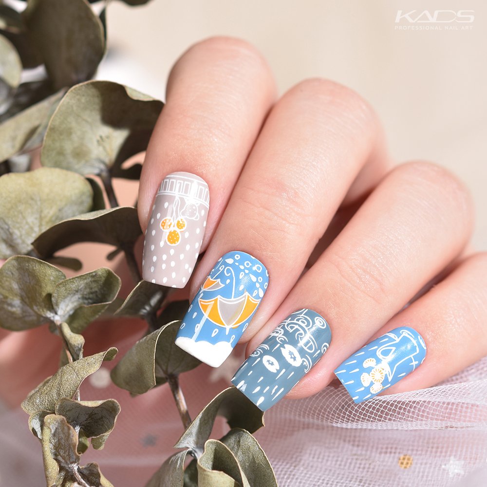 Kadsnailart's tweet photo. Nail design using KADS stamping plate Nature 002 from AliExpress store(link in bio). #nails #kads #kadsnailart #nailart #nailfashion #nailwork #naildesigns #nailplates #nailpolish #nailartaddict #kadsnature #kadsnature002 #rain #rainynails #cutenails #cloudnails #springnails https://t.co/YmiLBoC3Ol