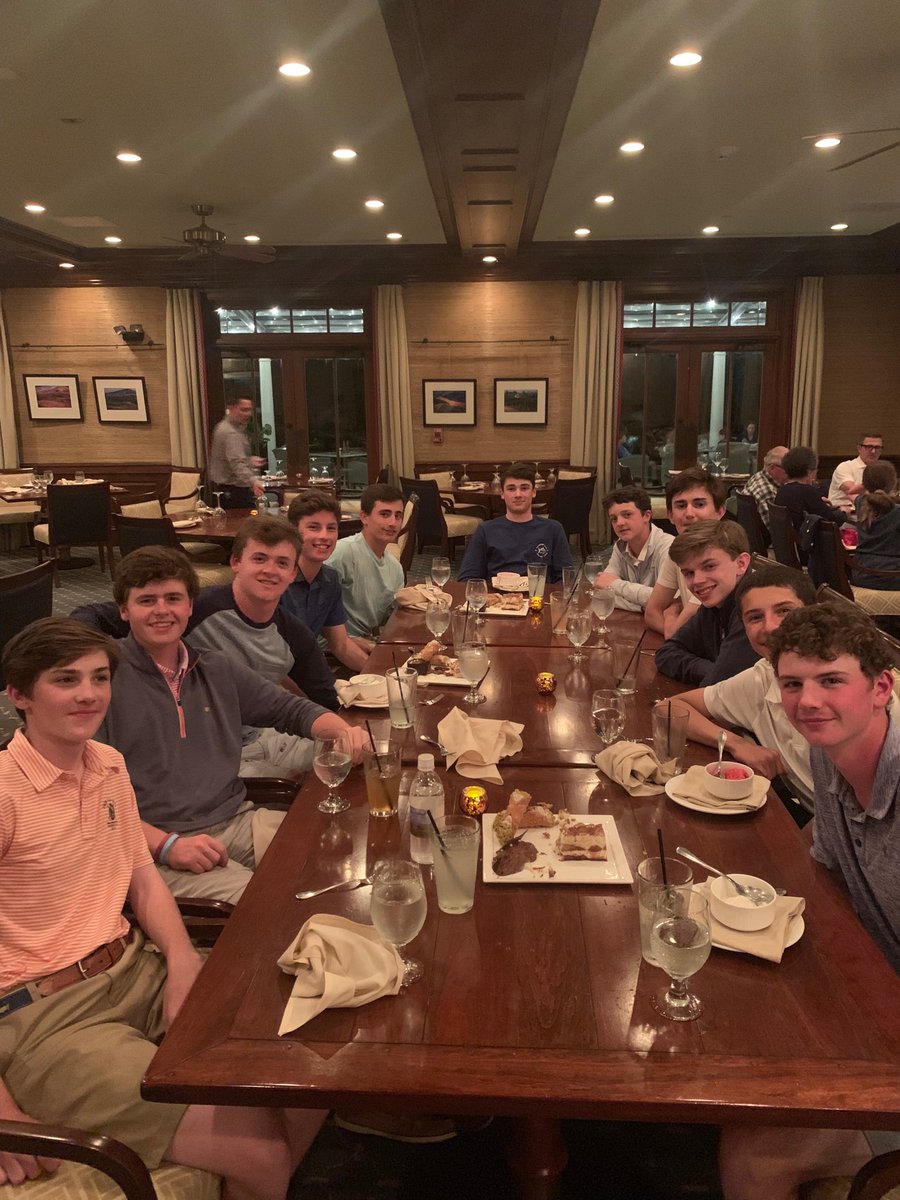 Finishing dessert after 36 holes today. Apparently some thought, albeit foolishly, t-shirts were appropriate for dinner.