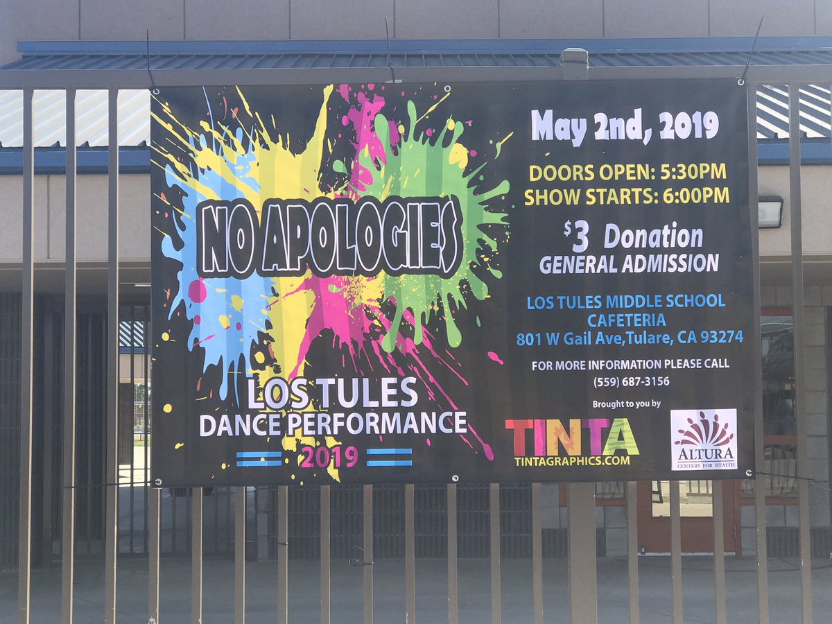 Banner is up! Check out The LT Dance Show “No Apologies”! May 2nd at 6:00pm at Los Tules! #TCSDshare #LTStripes