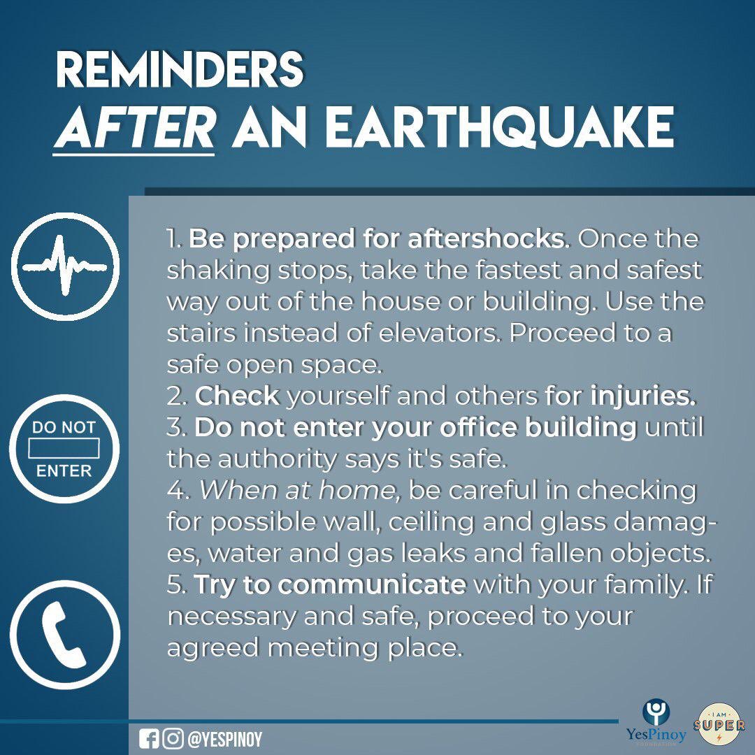 dingdongdantes's tweet photo. Early today aftershocks have been felt in Zambales and Pampanga. It's high time for every Filipino to make disaster preparedness a way of life. Here are some reminders for you and your family's safety! Stay alert and God bless! #IamSuper #DisasterPreparedness #GoBag https://t.co/LDCOcIDeux