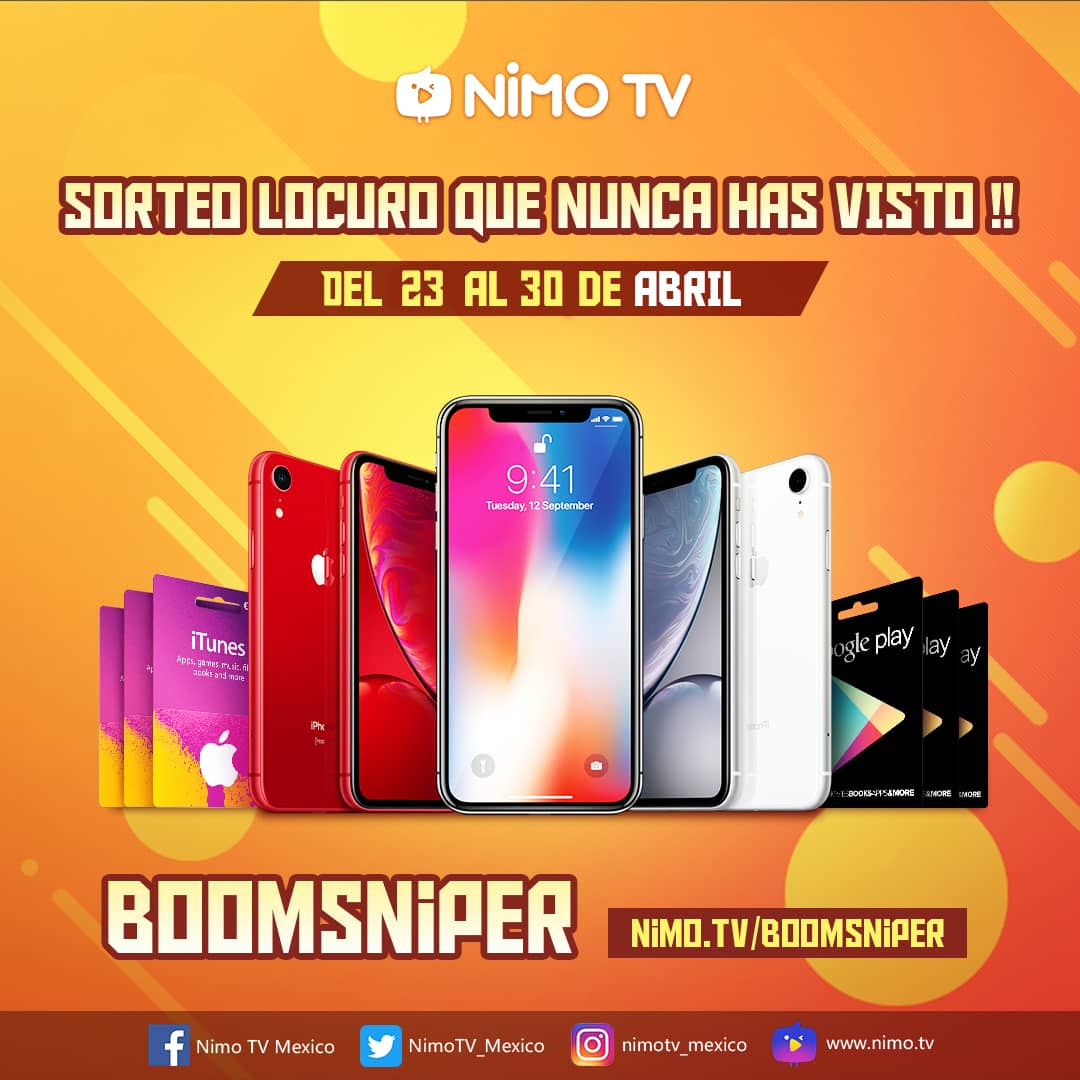 ¡Airdrop de BoomSniper en @nimotv_mexico ! Hoy a las 10:30 de hora México, voy a empezar mi primer directo en Nimo.
Sígueme en: nimo.tv/boomsniper