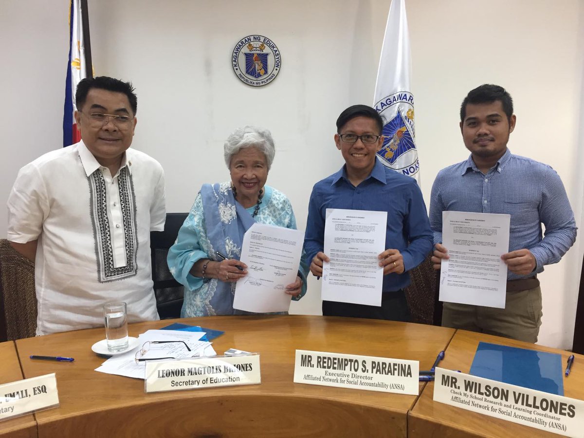 onlinecms's tweet photo. #CheckMySchool #solveschoolissues #QualityEducation4All #SDG4 
Monday, April 22, @DepEd_PH and @ANSA_EAP formalize their partnership by signing a memorandum of agreement. CheckMySchool is an initiative started by ANSA-EAP in the Philippines. @CIVICUSalliance @GPSA_org @SecLiling https://t.co/4mTHiBAzMK