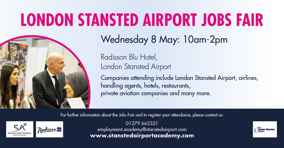 Don't miss the London Stansted Airport Jobs Fair on Wednesday 8th May! More information here: eventbrite.co.uk/e/london-stans…