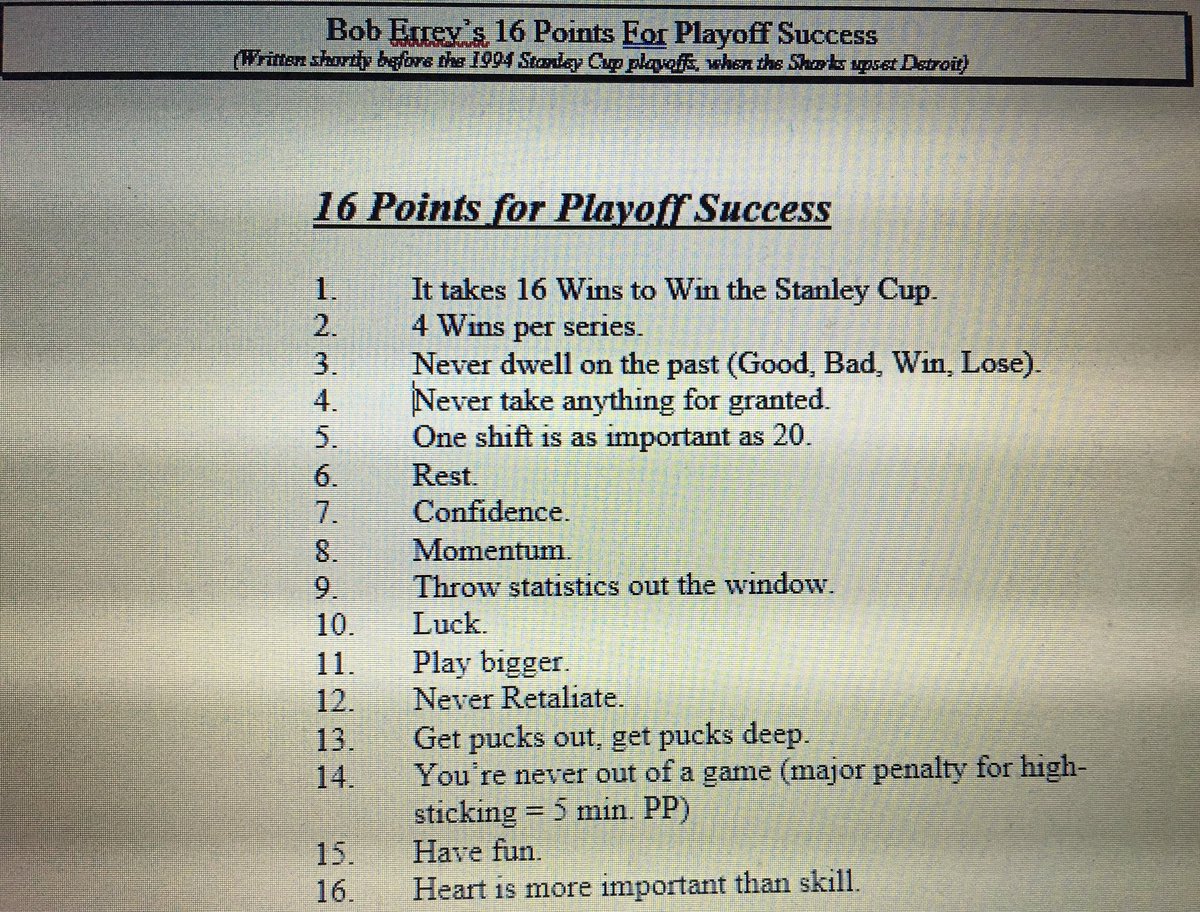 25 YEARS AGO: Then- #SJSharks captain Bob Errey wrote “16 Points For Playoff Success” on a napkin just before the team’s first-ever playoff series. Pay close attention to Number 14 tonight: