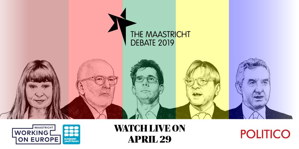 LivePOLITICO's tweet photo. The countdown continues! 5 days left until the #MaastrichtDebate - April 29, 7PM - Here's a link to save the date in your calendar >> https://t.co/hFewxviI57 | #EUElections2019 https://t.co/3eSEFgzNq2