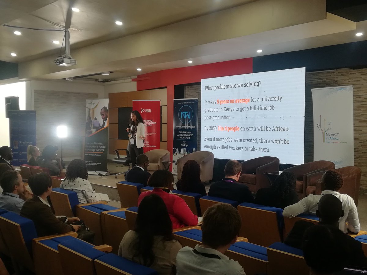 It takes an average of 5 years for a university students to get a job in Kenya. At Moringa School we aim to train 200,000 future knowledge workers in market driven education by 2030.- Audrey Cheng, CEO and Founder at  Moringa School #ITSkillsGapLaunch #NTW2019