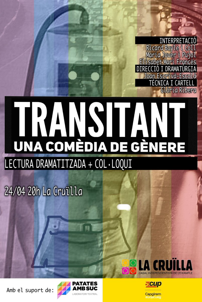 joanambpor's tweet photo. Avui a les 20 hores #Transitant - Una comèdia de gènere, lectura dramatitzada + col·loqui a @lacruilla amb Maria Jover i Pujol @EMariFrances @CitronSifon i @glorietteblanch https://t.co/T8vu66dJNh