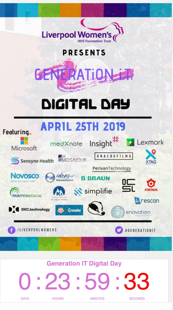 Po_Brennan's tweet photo. Less than 24hours until #generationIT 

An amazing opportunity to come and speak to us, have a go at the new technology and discover how digital is supporting care @LiverpoolWomens 

#ExpOfCare #DigitalHealth #DigitalTransformation #PatientCare https://t.co/O3uKB4pBiH