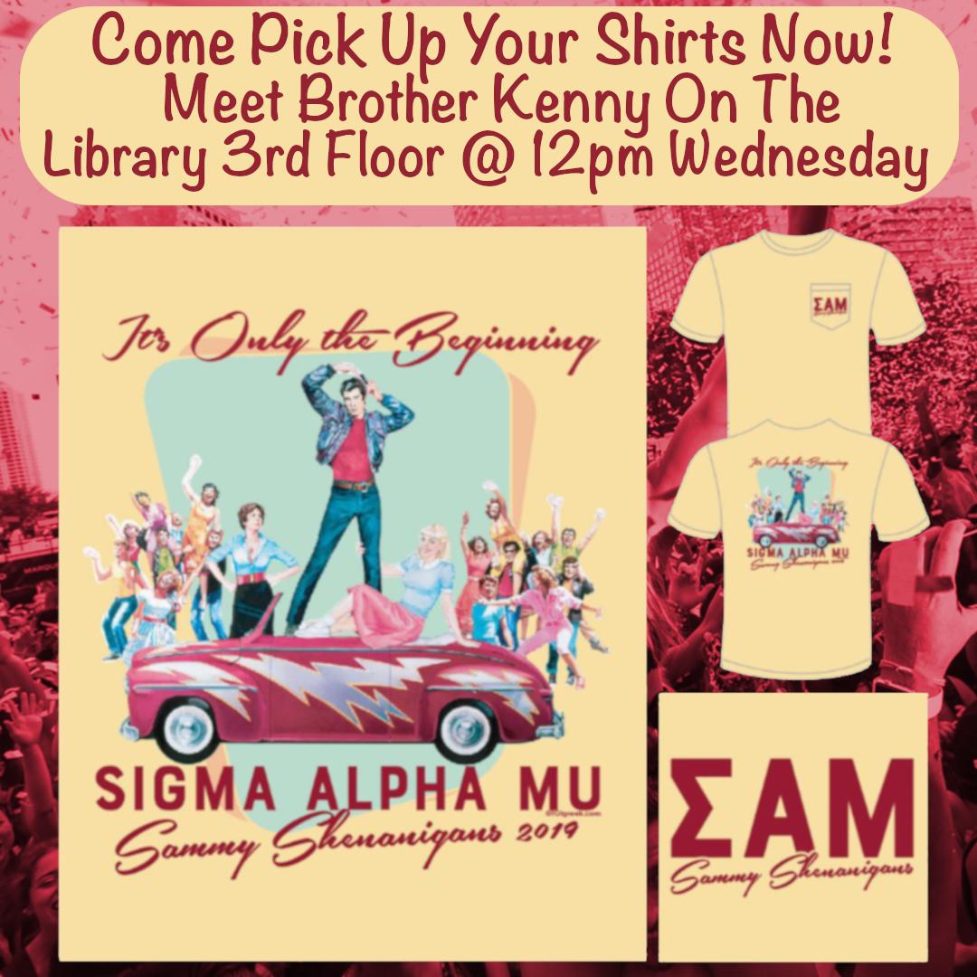 Sammy Shenanigans Shirts are in!!! 
Come claim your shirt from Brother Kenneth Burrell
Come to the Library 2nd floor @ 12pm Wednesday April 24th.