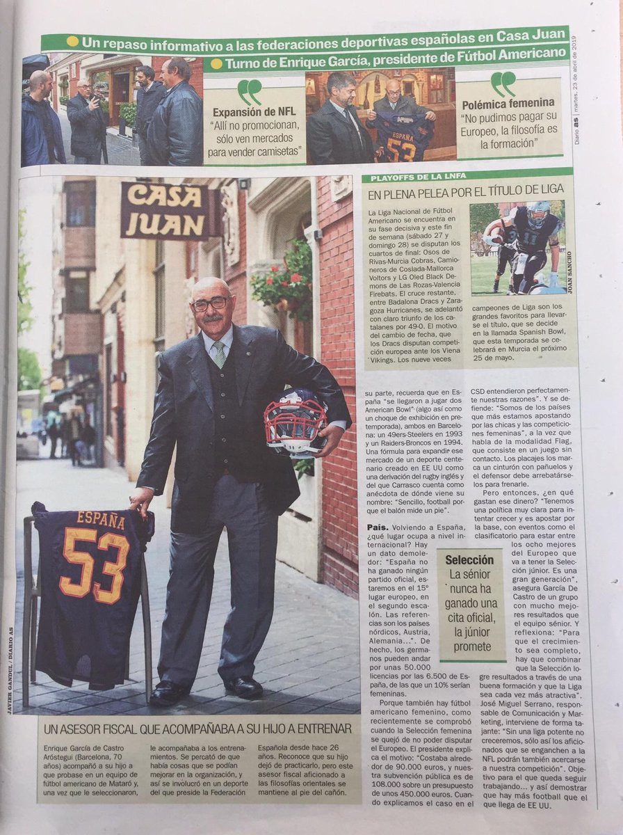 FEFA_Spain's tweet photo. Nuestra Federación ayer en el @diarioas en la versión online y en papel.
En una doble página se hace un repaso a la situación actual y al futuro más inmediato.
Gracias AS por el apoyo.

#EnjoyFutbolAmericano

https://t.co/BlvX69S6ZT https://t.co/OJJfZSupfW