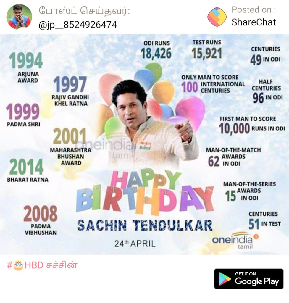 HAPPY BIRTHDAY SACHIN  TENDULKAR     GOD OF CRICKET     ROLE MODEL OF CRICKET FANS         